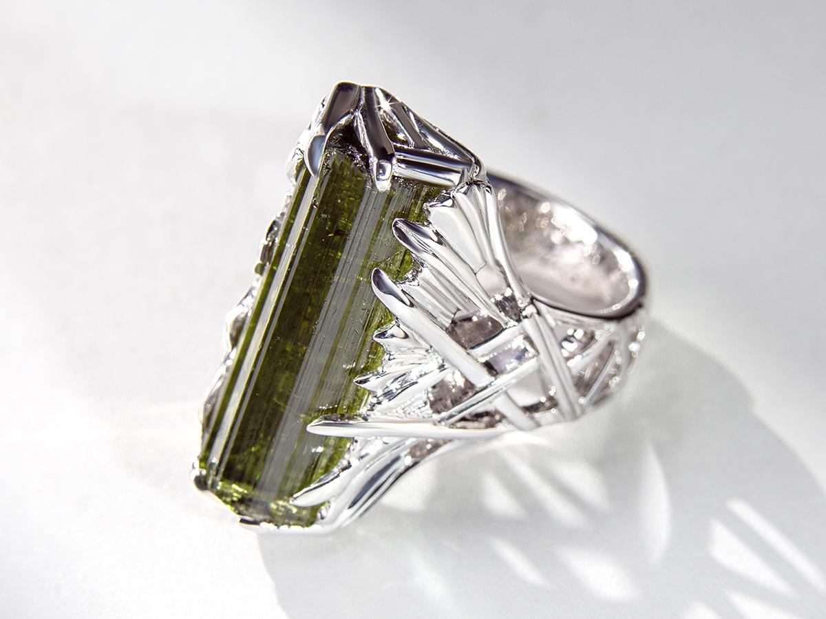Green Tourmaline Ring Crystal Silver Raw Gemstone jewelry girlfriend gift For Sale 3