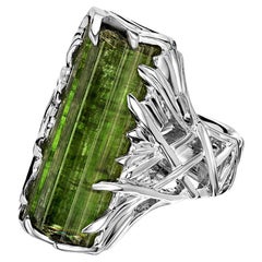 Green Tourmaline Ring Crystal Silver Raw Gemstone jewelry girlfriend gift