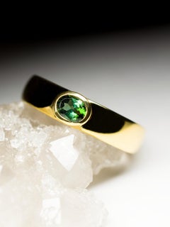 Green Tourmaline Ring Engagement Timeless Solid Oval LGBTQA Wedding Band Unisex