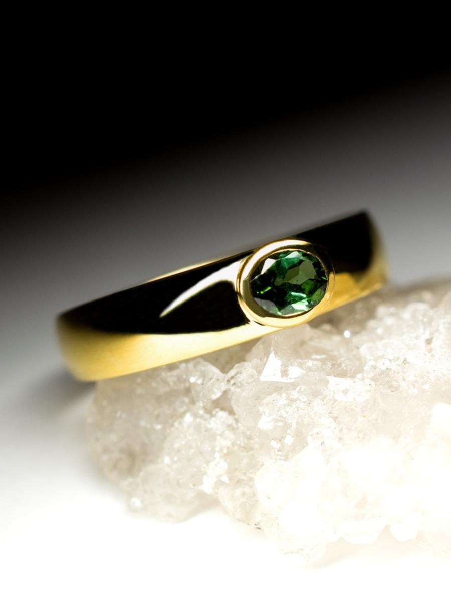 Green Tourmaline Ring Engagement Timeless Solid Oval LGBTQA Wedding Band Unisex For Sale 1