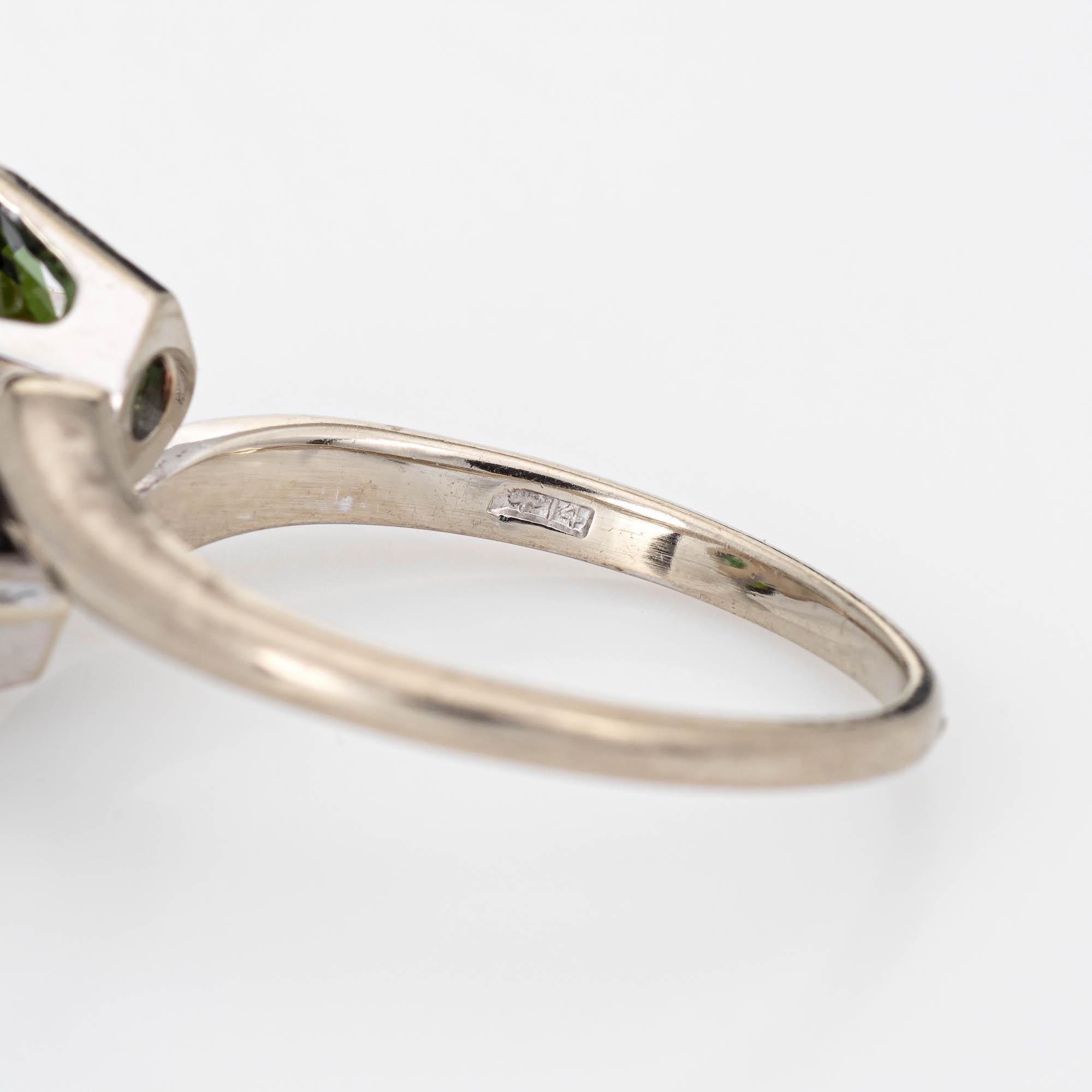 Round Cut Green Tourmaline Ring Moi et Toi 14k White Gold Two-Stone Vintage Jewelry