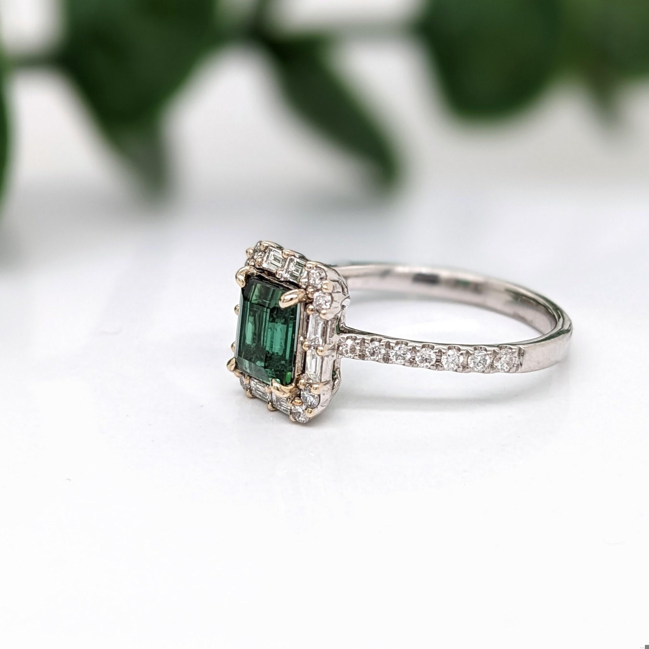 Modern Green Tourmaline Ring w Earth Mined Diamonds in Solid 14k Dual Tone Gold EM 6x5 For Sale