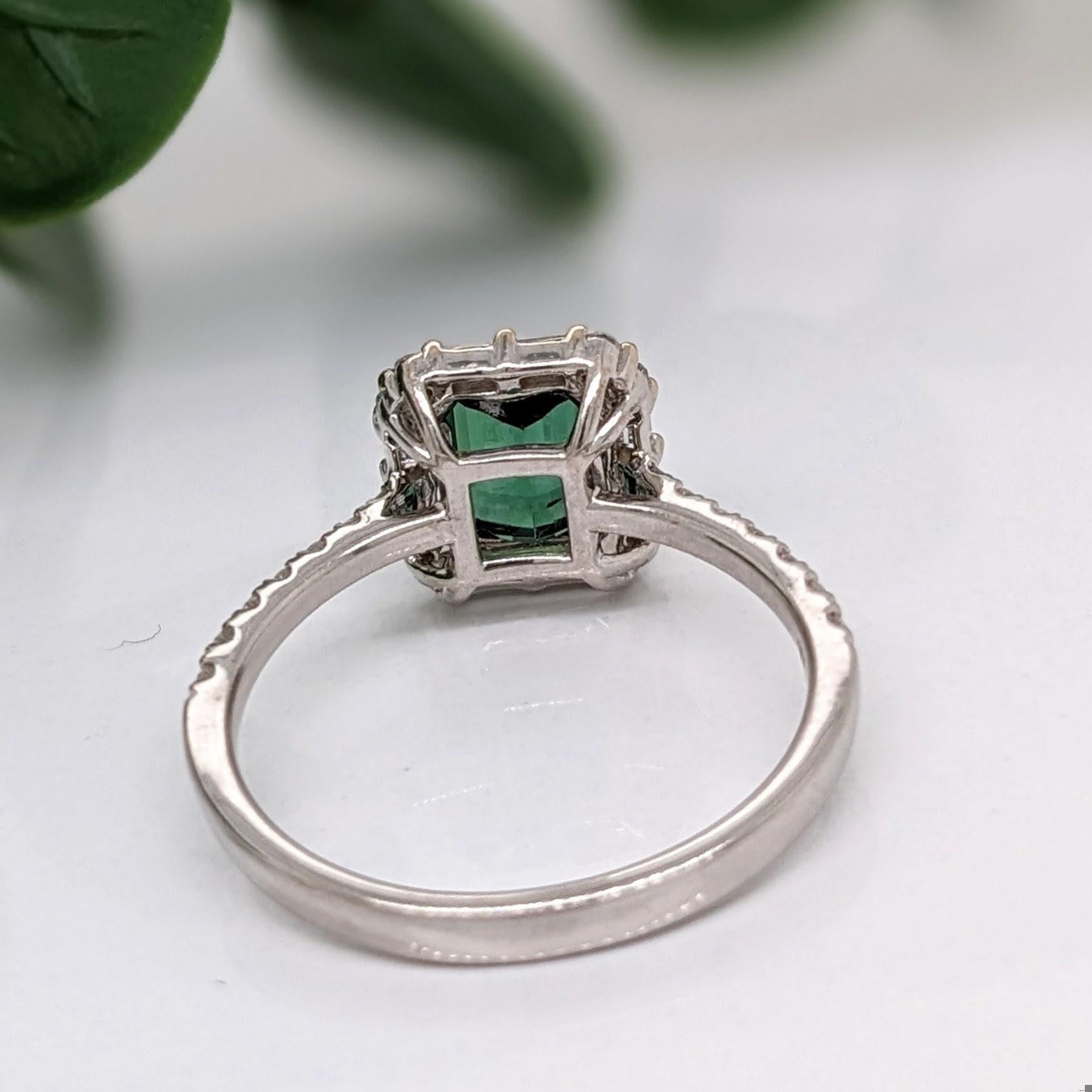 Emerald Cut Green Tourmaline Ring w Earth Mined Diamonds in Solid 14k Dual Tone Gold EM 6x5 For Sale