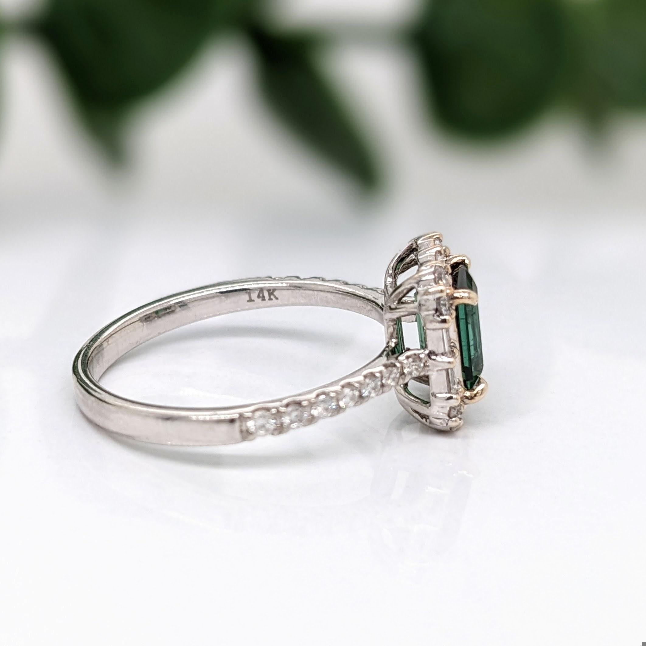 Green Tourmaline Ring w Earth Mined Diamonds in Solid 14k Dual Tone Gold EM 6x5 In New Condition For Sale In Columbus, OH