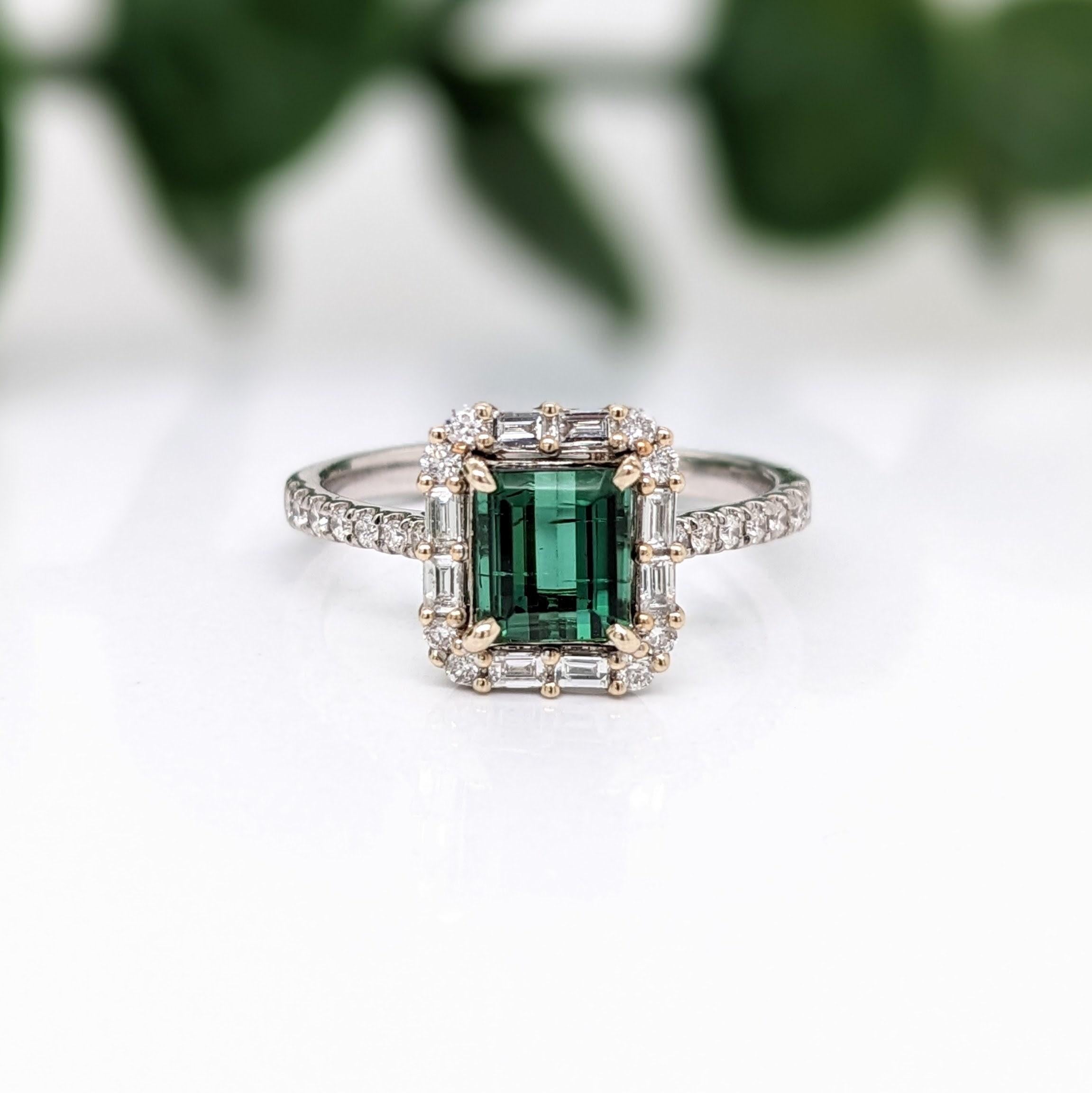 Green Tourmaline Ring w Earth Mined Diamonds in Solid 14k Dual Tone Gold EM 6x5 For Sale 1