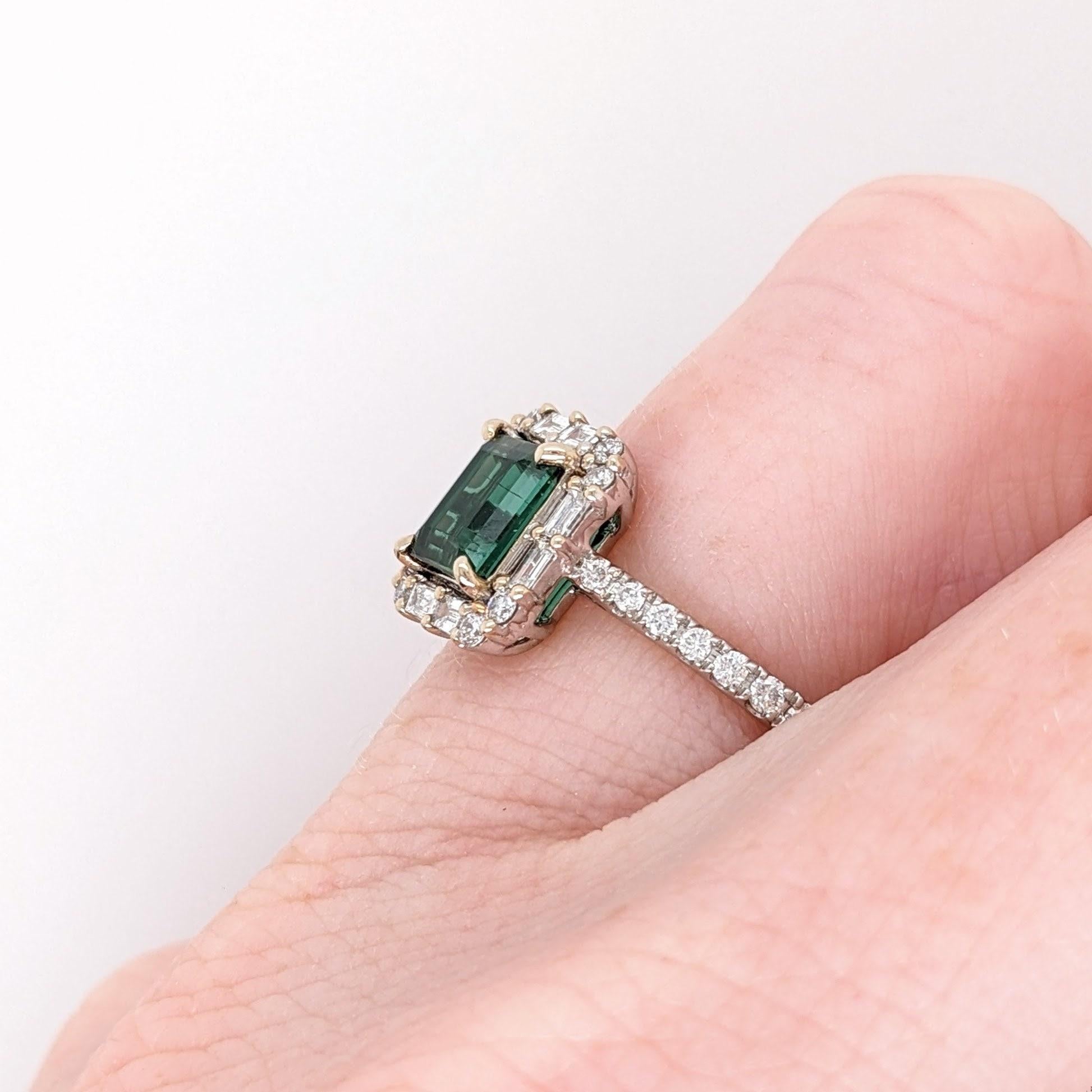 Green Tourmaline Ring w Earth Mined Diamonds in Solid 14k Dual Tone Gold EM 6x5 For Sale 3