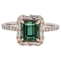 Green Tourmaline Ring w Earth Mined Diamonds in Solid 14k Dual Tone Gold EM 6x5