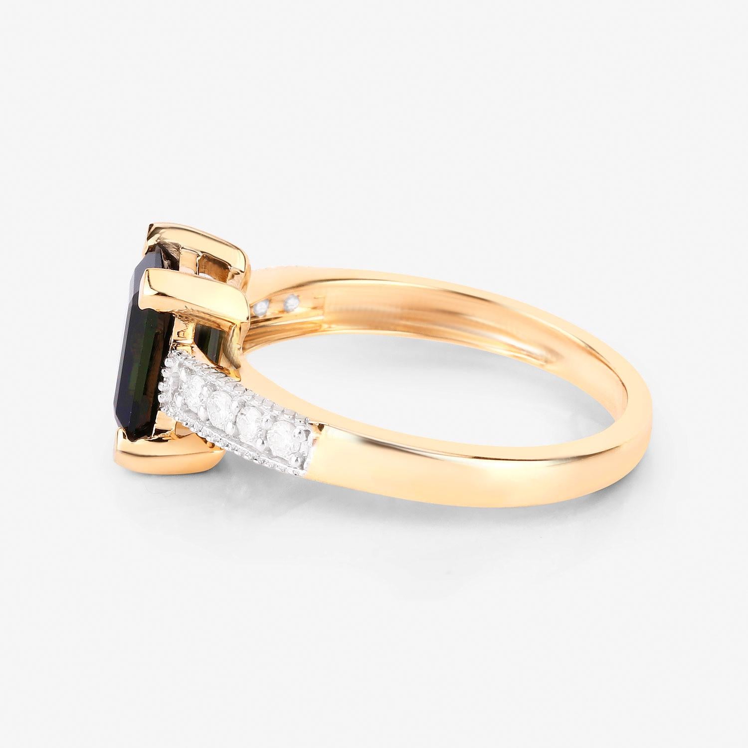It comes with the Gemological Appraisal by GIA GG/AJP
All Gemstones are Natural
Green Tourmaline = 1.75 Carat
8 Diamonds = 0.16 Carats
Metal: 14K Yellow Gold
Ring Size: 7* US
*It can be resized complimentary