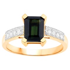 Green Tourmaline Ring With Diamonds 1.91 Carats 14K Yellow Gold