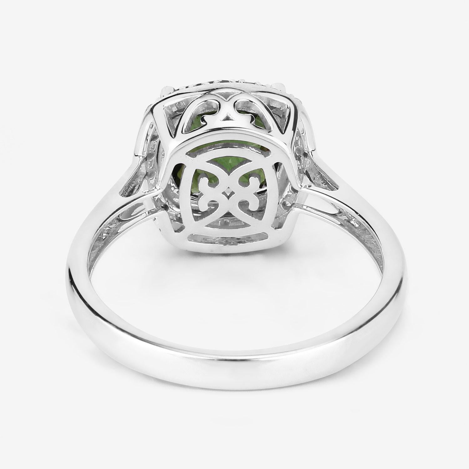 Women's or Men's Green Tourmaline Ring With Diamonds 2.64 Carats 14K White Gold For Sale
