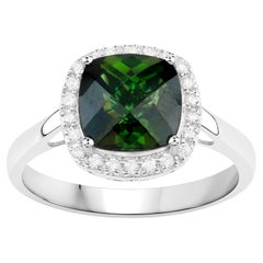 Anillo de turmalina verde con diamantes 2,64 quilates Oro blanco de 14 quilates