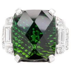 Bague en or blanc 14 carats avec tourmaline verte et diamants 26,40 carats