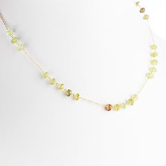 Green Tourmaline Rondelles 18 Karat Yellow Gold Chain Handmade Cocktail Necklace
