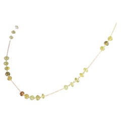 Green Tourmaline Rondelles 18 Karat Yellow Gold Chain Handmade Cocktail Necklace