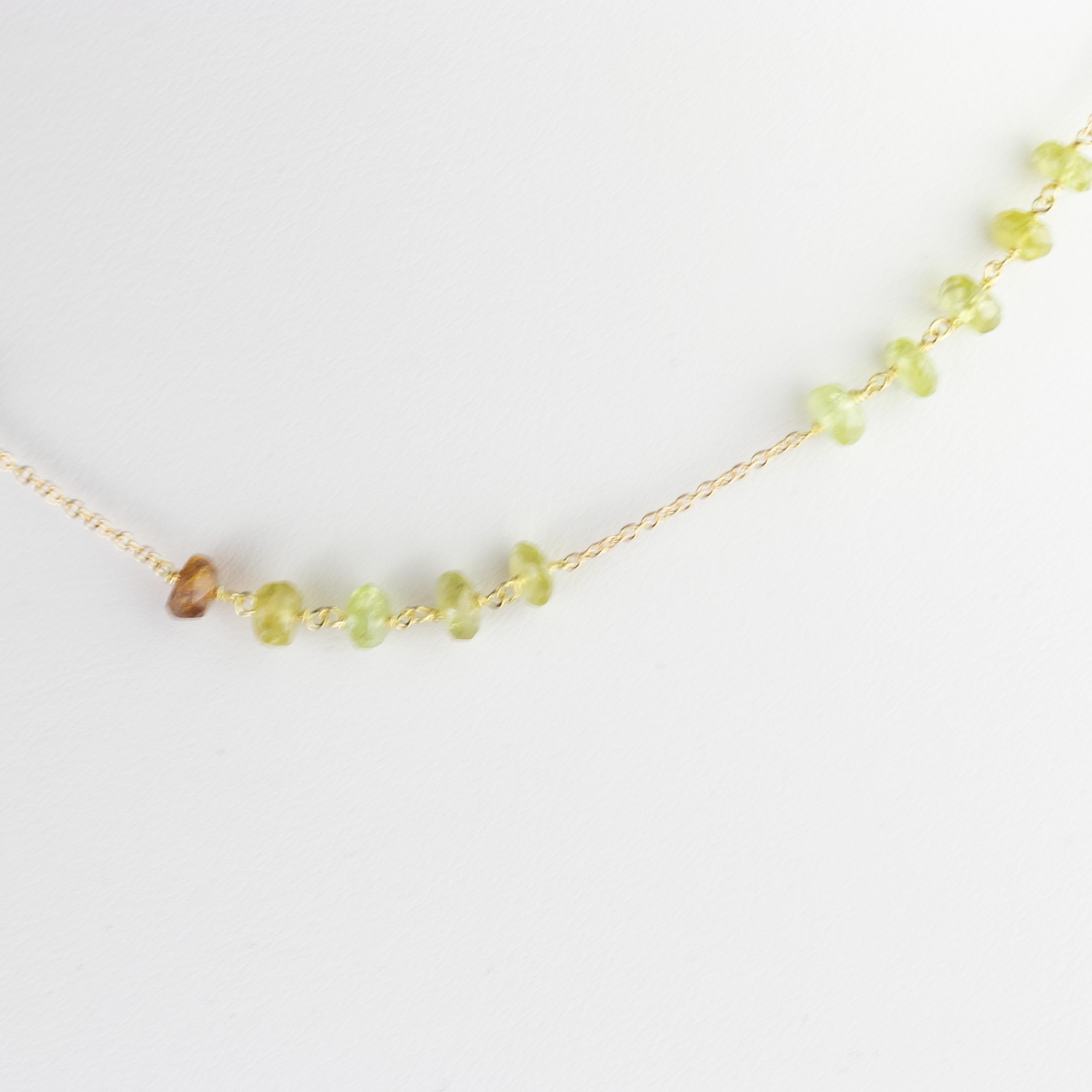 Women's Green Tourmaline Rondelles Gold Plate Chain Handmade Cocktail Necklace For Sale