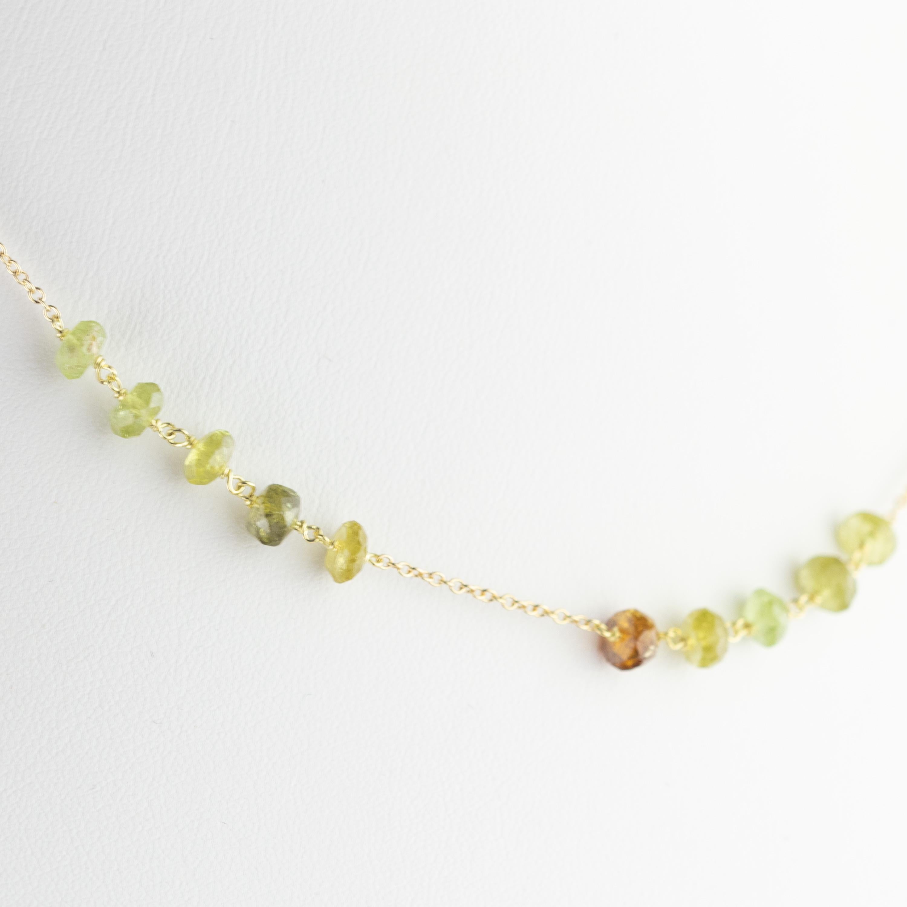 Green Tourmaline Rondelles Gold Plate Chain Handmade Cocktail Necklace For Sale 1