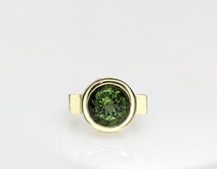 Green Tourmaline Round Bezel Ring