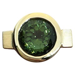 Green Tourmaline Round Bezel Ring