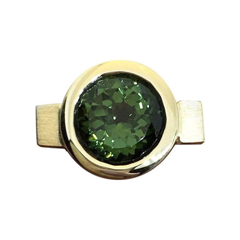 For Sale:  Green Tourmaline Round Bezel Ring