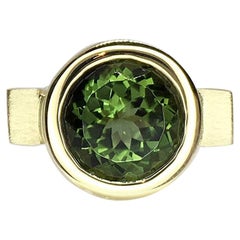 Green Tourmaline Round Bezel Ring