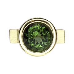 Green Tourmaline Round Bezel Ring