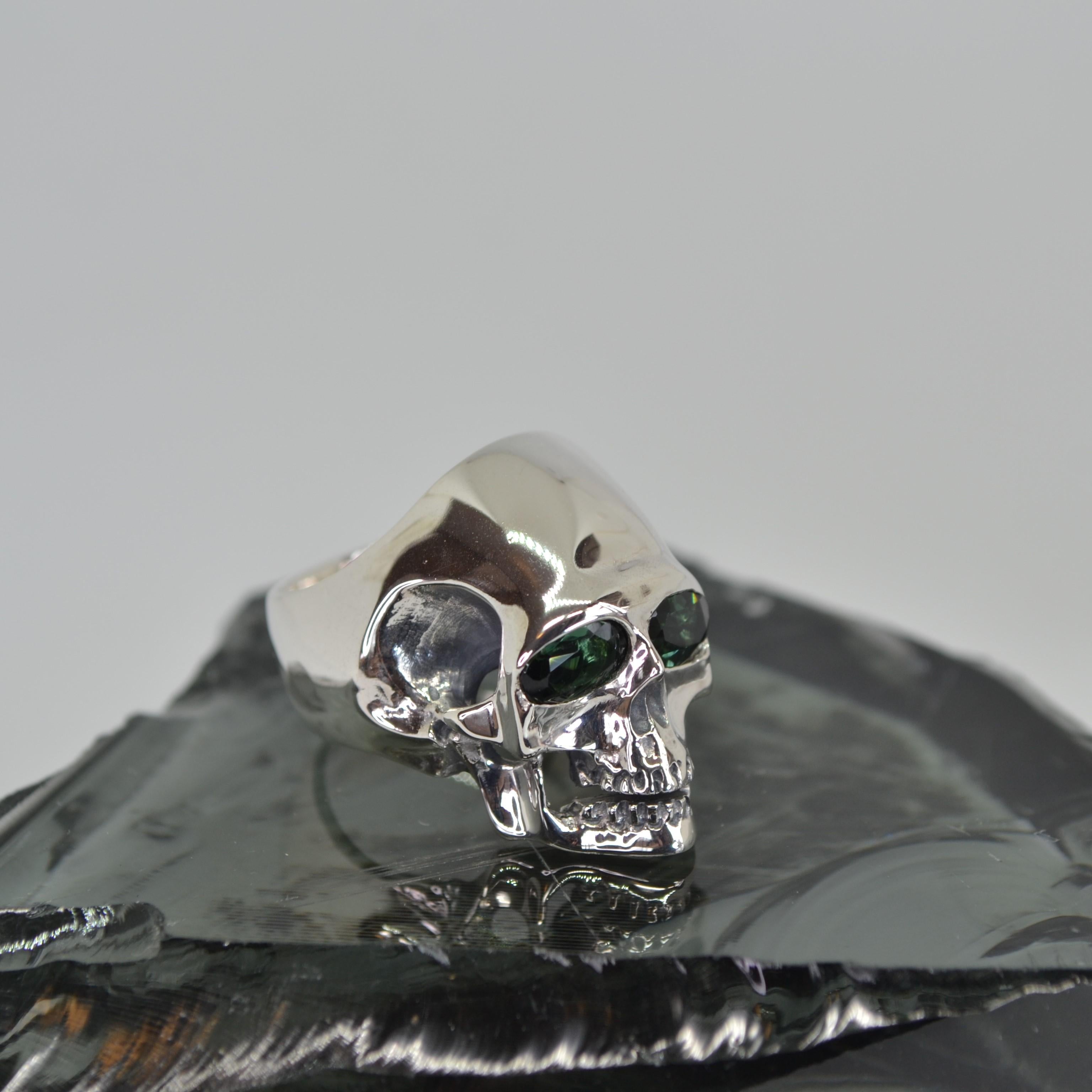 Artisan Green Tourmaline Skull Ring For Sale