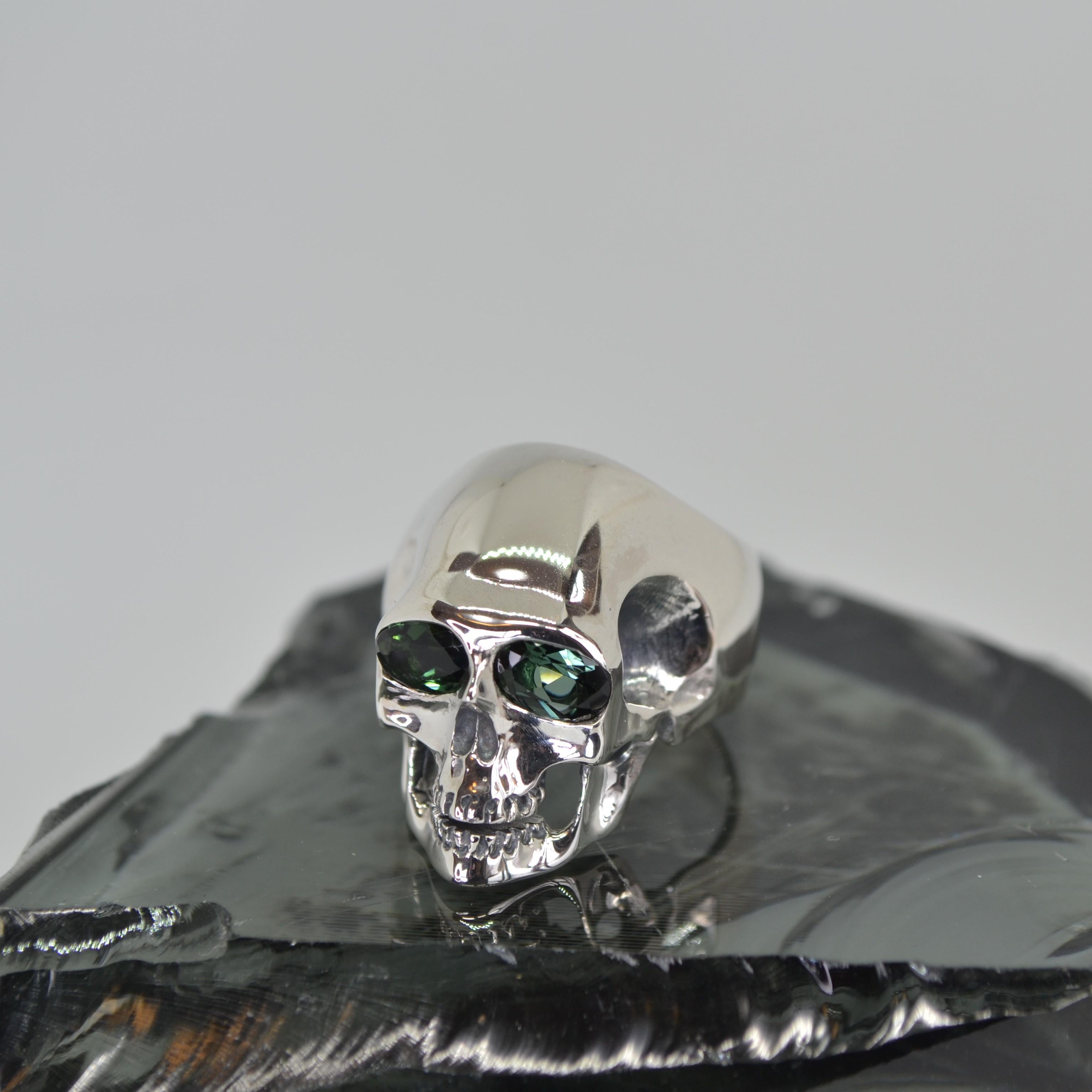 Oval Cut Green Tourmaline Skull Ring For Sale