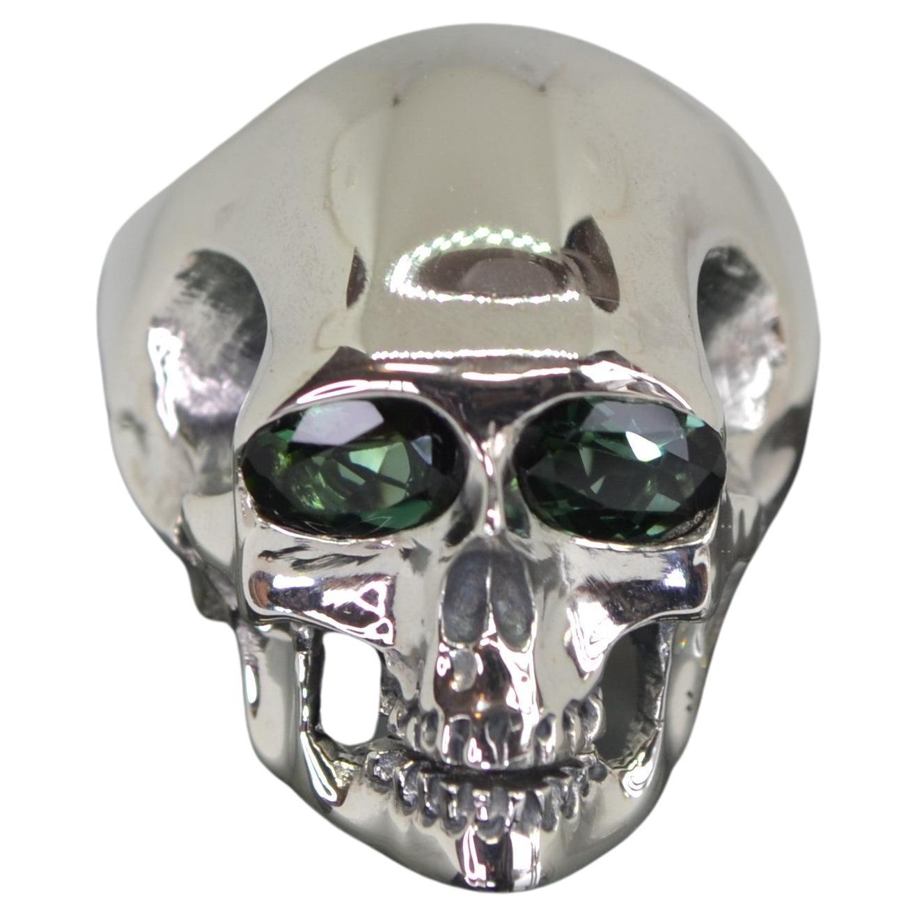 Green Tourmaline Skull Ring For Sale