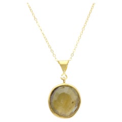 Green Tourmaline Sliced Gem Pendent Sterling Silver Plated with Yellow Gold