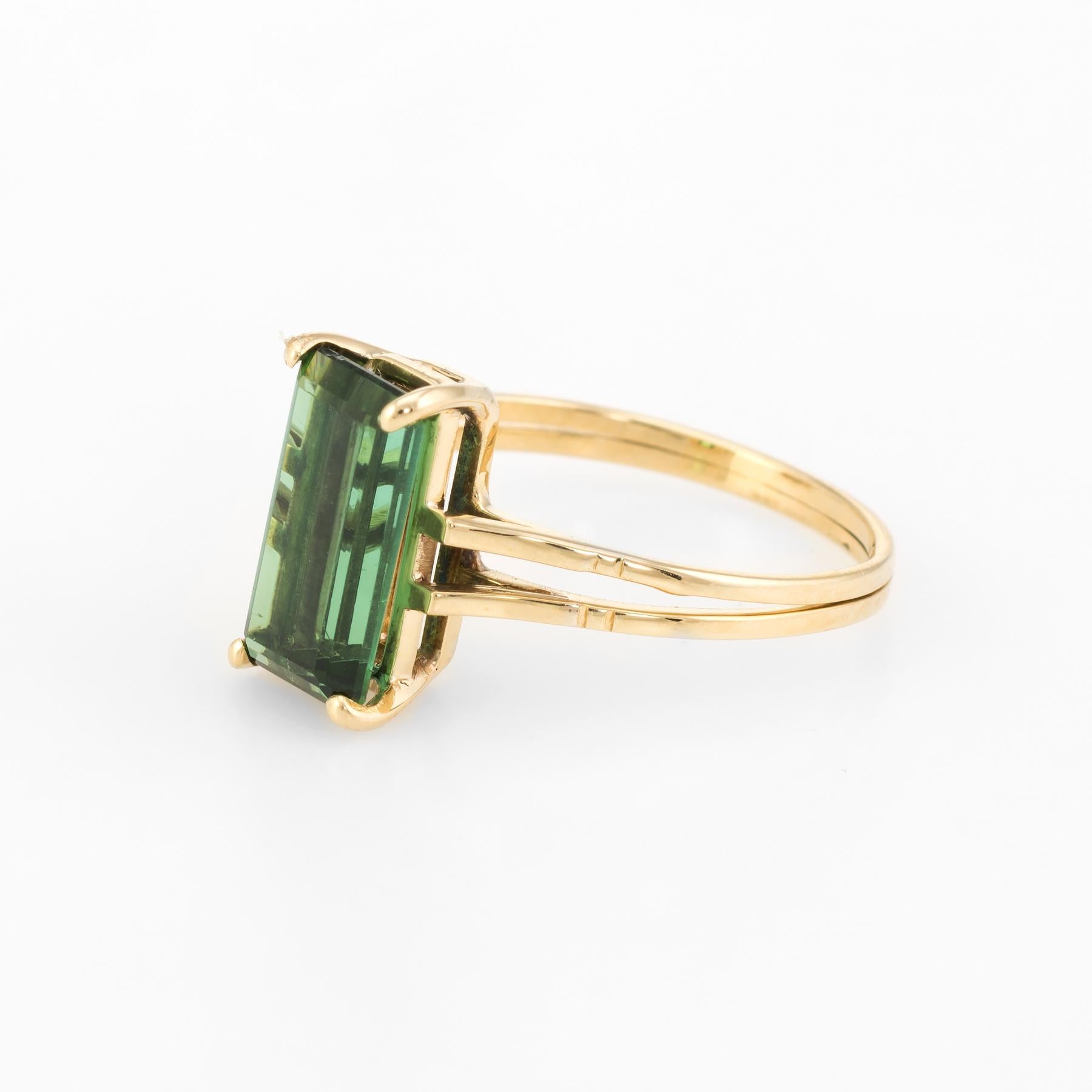 Emerald Cut Green Tourmaline Small Cocktail Ring Vintage 18 Karat Gold Estate Fine Jewelry