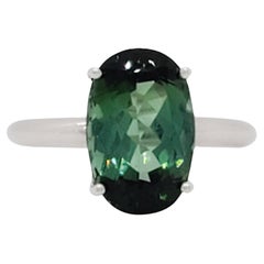 Green Tourmaline Solitaire Ring in 14k White Gold