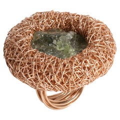 Green Tourmaline Stone Artist Statement Cocktail Ring Fully in 14 Kt Rose Gold F