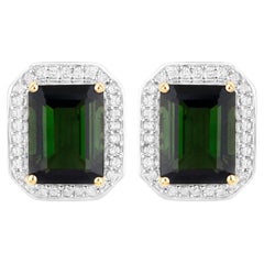 Pendientes de turmalina verde Halo de diamantes 3,55 quilates Oro amarillo de 14 quilates