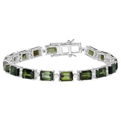 Green Tourmaline Tennis Bracelet Diamond Links 19 Carats 14K White Gold