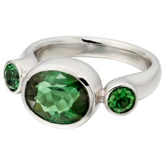 Green Tourmaline Three-Stone Ring in Platinum