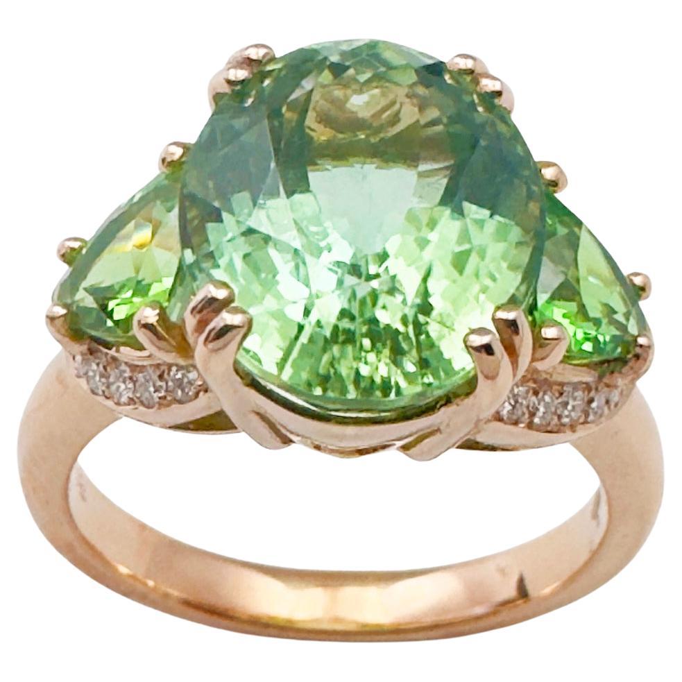 Ring aus grünem Turmalin, Tsavorit und Diamant in 18 Karat Roségoldfassung