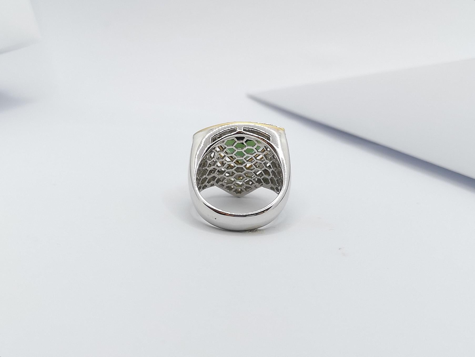 Green Tourmaline with Brown Diamond and Diamond Ring Set in 18 Karat White Gold For Sale 14