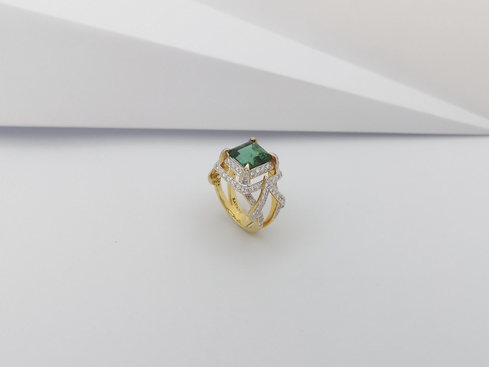 Green Tourmaline with Diamond Ring Set in 18 Karat Gold Settings For Sale 9