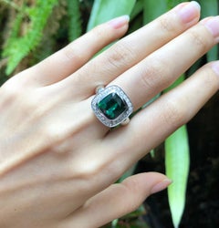 Green Tourmaline with Diamond Ring Set in 18 Karat White Gold Settings