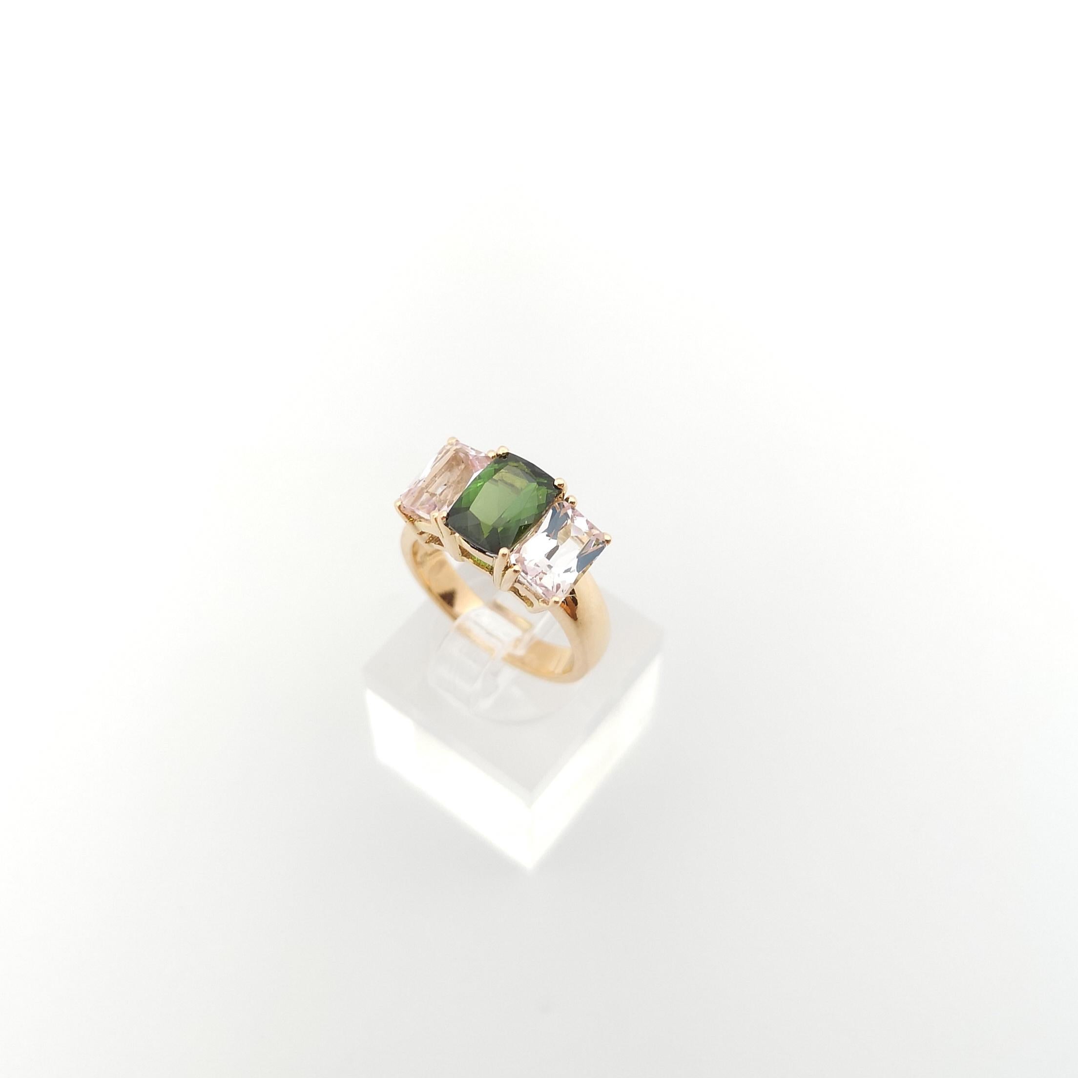 Green Tourmaline with Morganite Ring set in 18K Rose Gold Settings For Sale 7