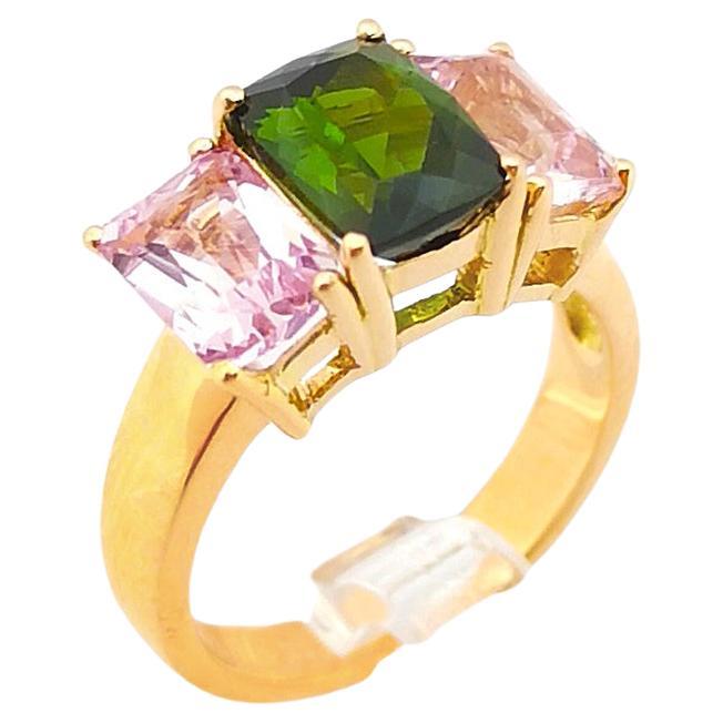 Green Tourmaline with Morganite Ring set in 18K Rose Gold Settings For Sale