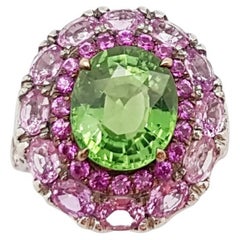 Green Tourmaline with Pink Sapphire Ring Set in 18 Karat White Gold Settings