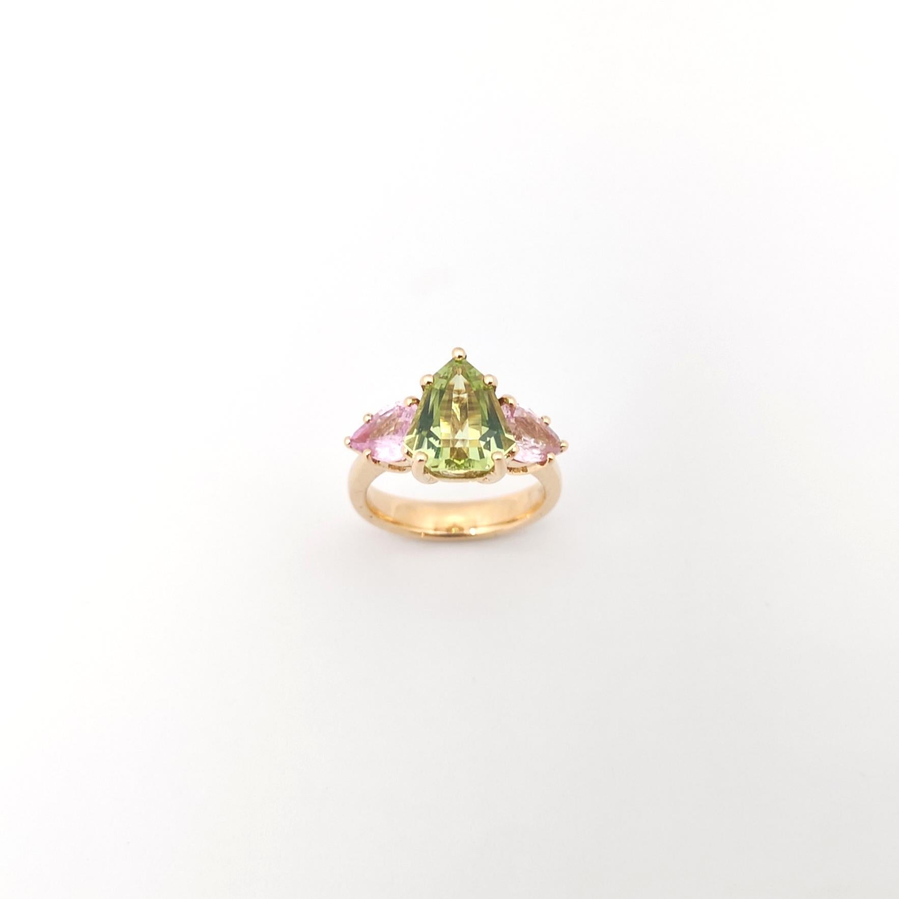 Green Tourmaline with Pink Sapphire Ring set in 18K Rose Gold Settings For Sale 7