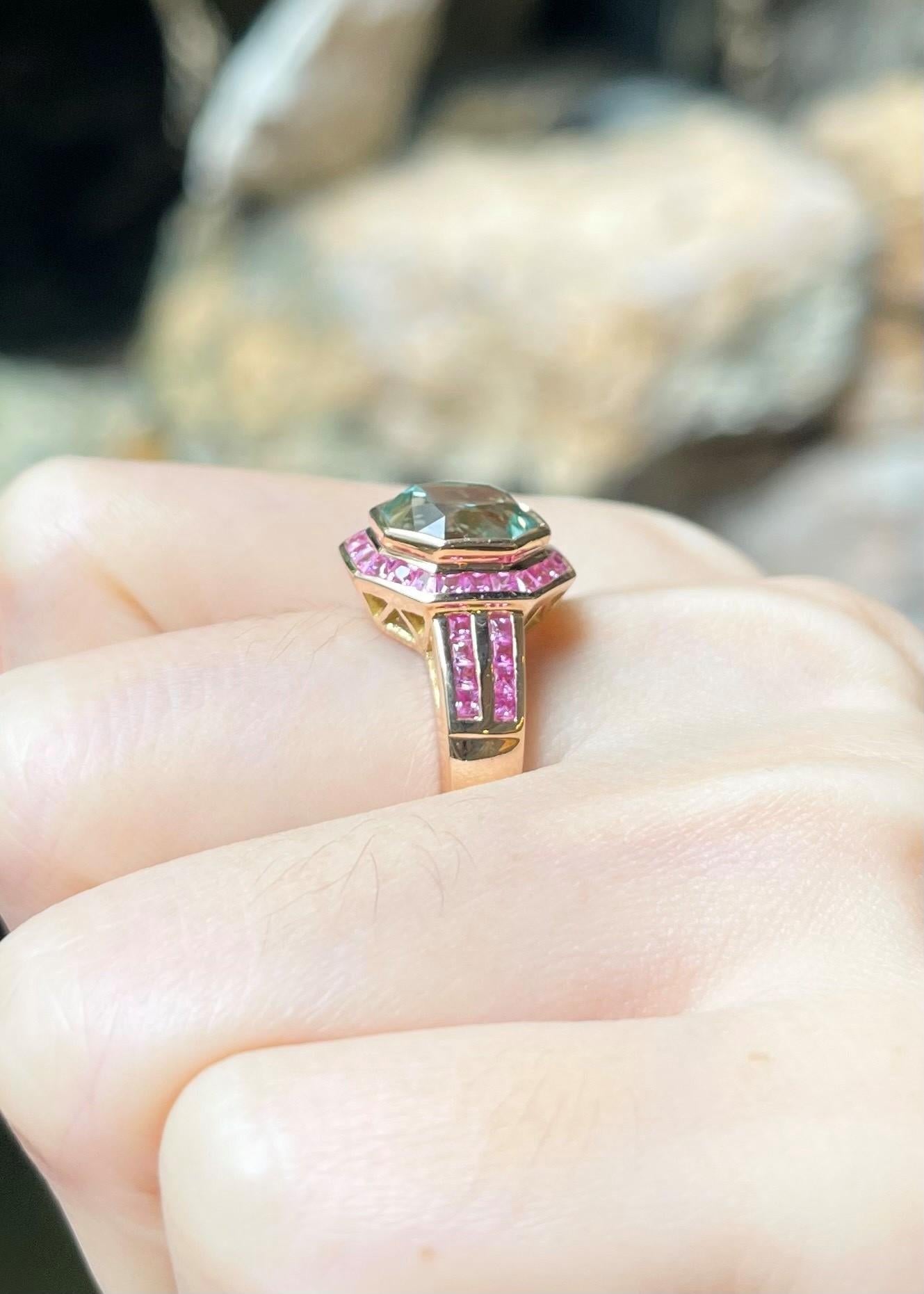 Green Tourmaline 4.34 carats with Pink Sapphire 1.36 carats Ring set in 18K Rose Gold Settings
(GIA Certified)

Width:  1.2 cm 
Length: 1.3 cm
Ring Size: 53
Total Weight: 8.42 grams

