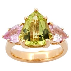 Green Tourmaline with Pink Sapphire Ring set in 18K Rose Gold Settings