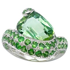 Green Tourmaline with Tsavorite Ring set in 18K White Gold Settings Green Tourmaline with Tsavorite Ring set in 18K White Gold Settings