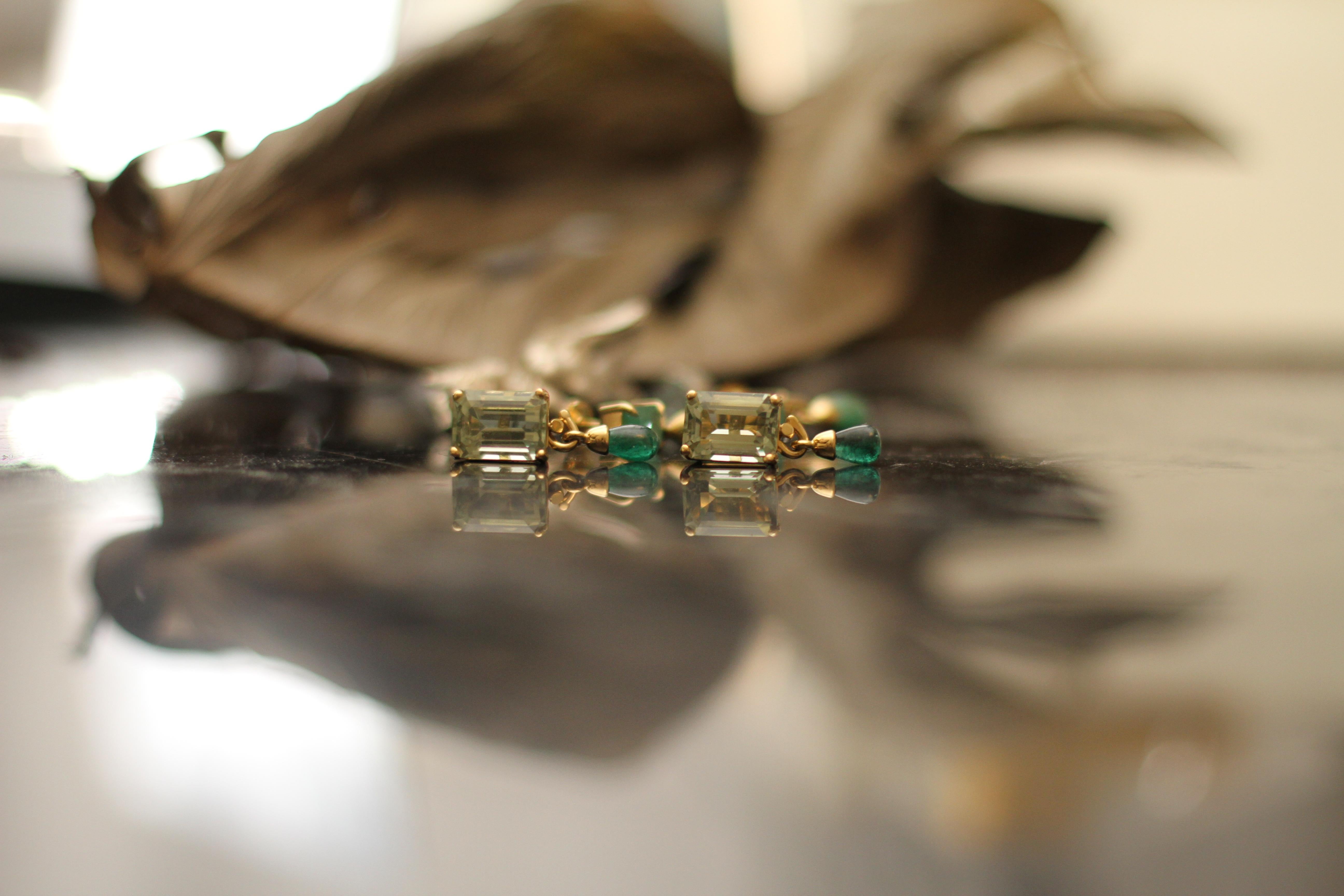Green Tourmalines Eighteen Karat Gold Transformer Drop Earrings with Diamonds For Sale 3