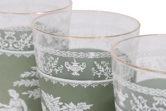 Green Transferware Glasses, Set of 6
