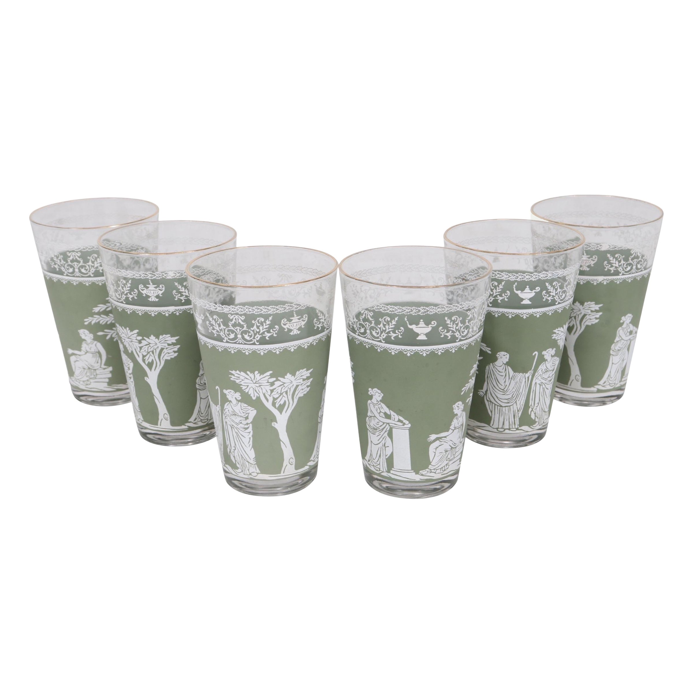 Verres Transferware verts, lot de 6 en vente