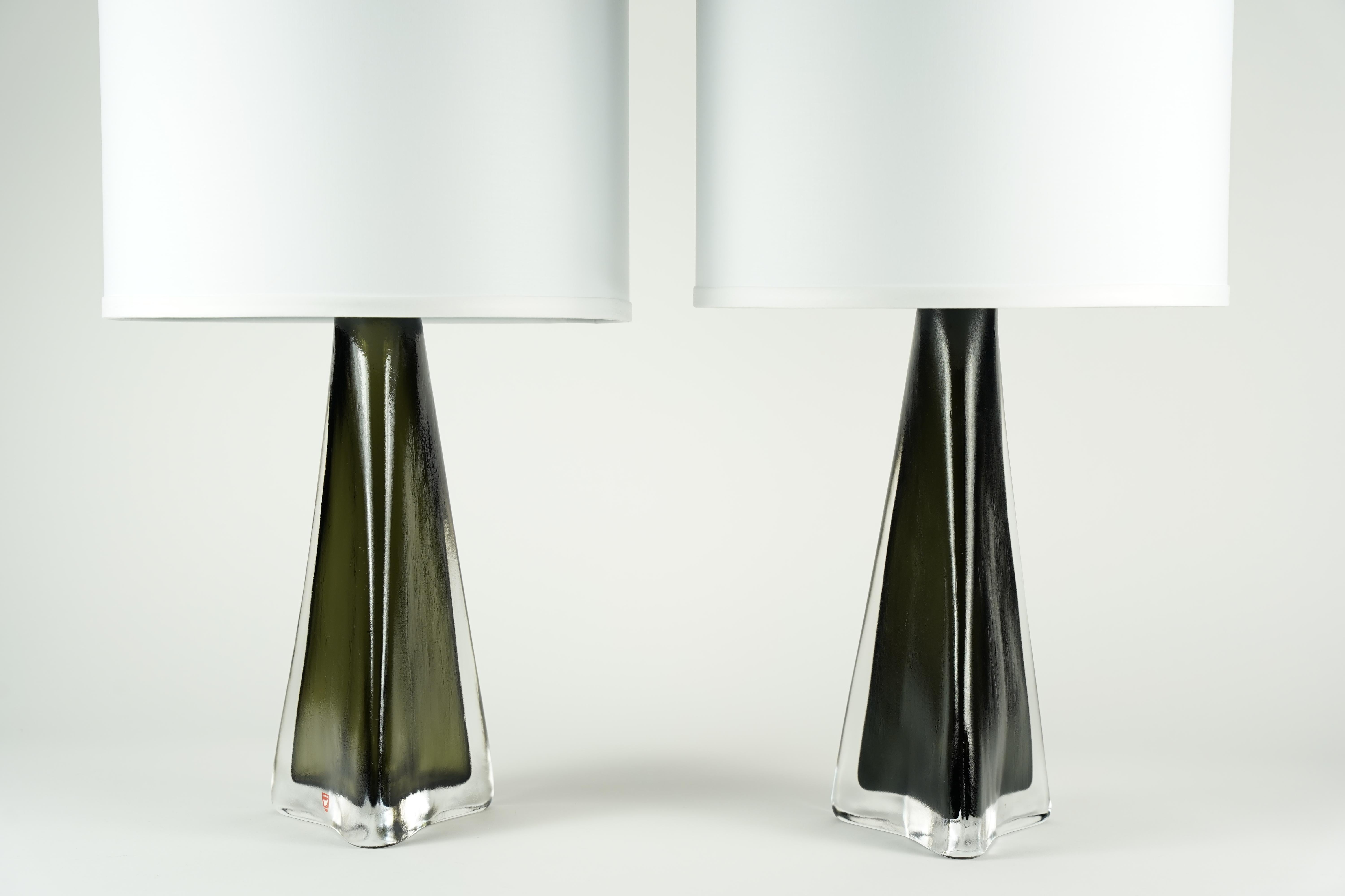 Paire de lampes triangulaires vertes Orrefors, Suède, 1960 en vente 6